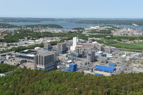 Flygbild över Borealis produktionsanläggningar i Stenungsund,