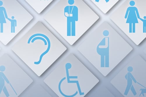 Skyltar illustrationer som visar olika funktionshinder.