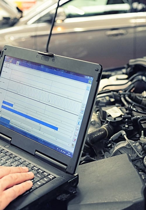 Car repair, service with connected computer, information security at car repair shop.